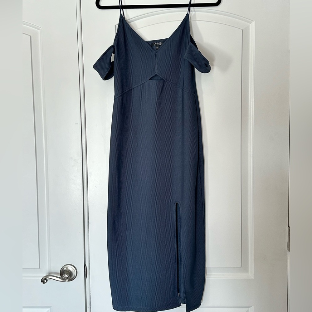 Topshop Navy Cold Shoulder Midi Dress